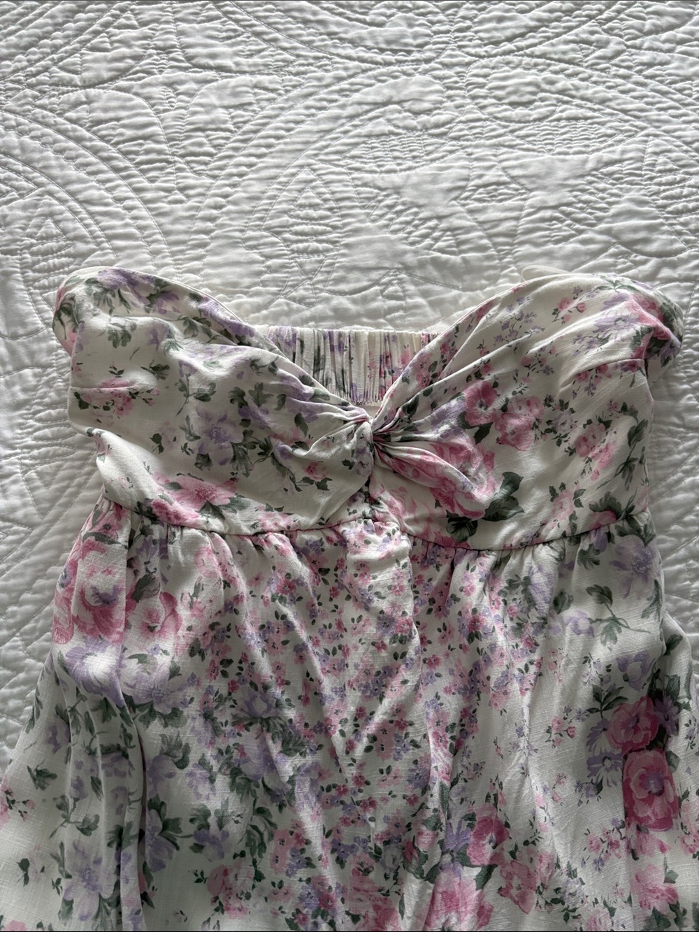Floral Strapless Dress - Pink & Lavender